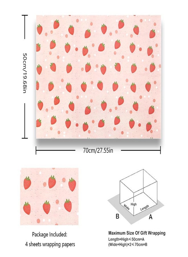 Geluode Strawberry Wrapping Paper, Pink Strawberry Gift Wrap Paper for Birthday, Baby Shower, Summer Hawaii Theme Party, Aloha Luau Pool Party, Holiday, 4 Sheets Folded Flat 20x28 inches - Image 2